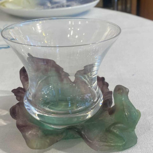Daum, glass beaker frog with crystal goblet