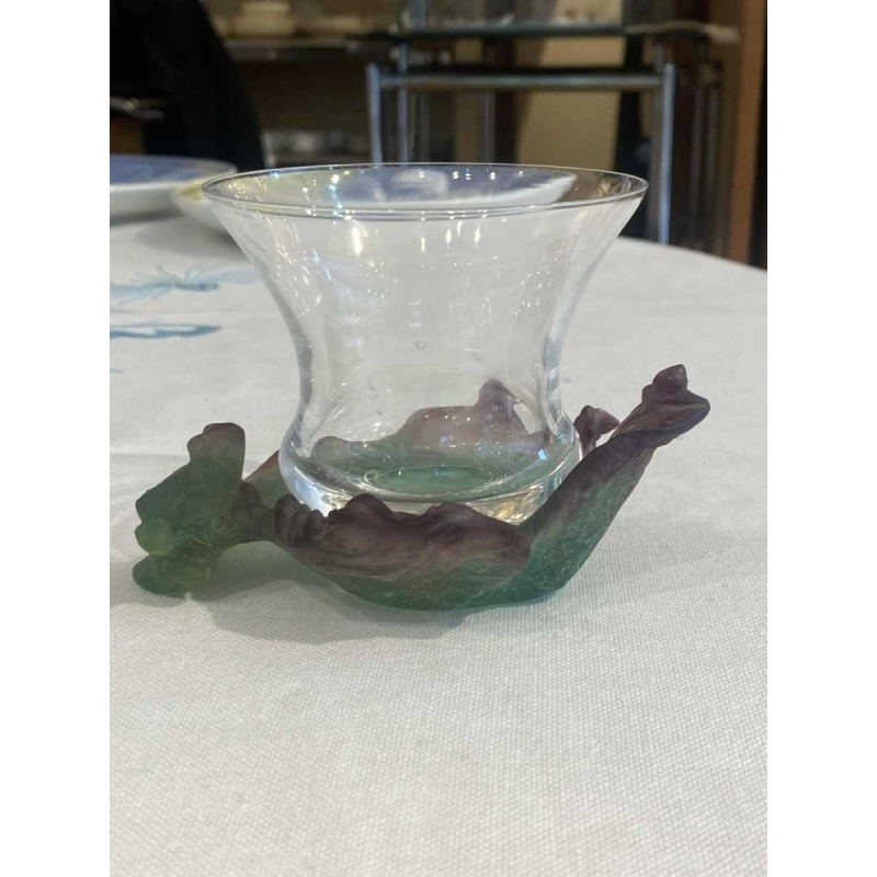 Daum, vide-poches grenouille en pâte de verre avec gobelet en cristal