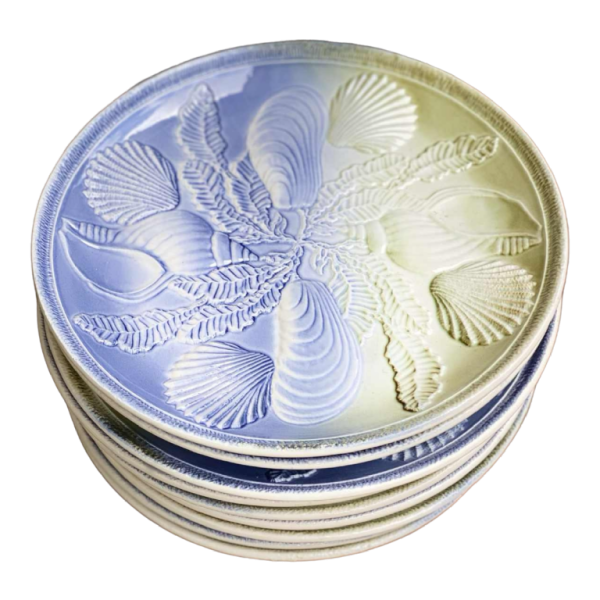 9 shellfish and seafood plates Sarreguemines 1960