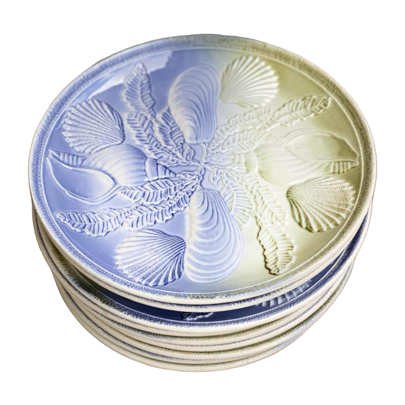 9 assiettes coquillages et fruits de mer Sarreguemines 1960