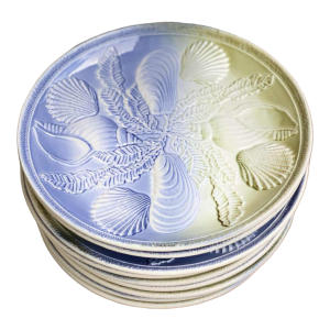 9 assiettes coquillages et fruits de mer Sarreguemines 1960