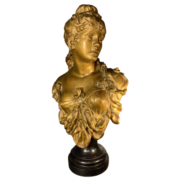 "The Blonde" Large Golden Bust of a Woman, Terracotta Napoleon III, 19th century