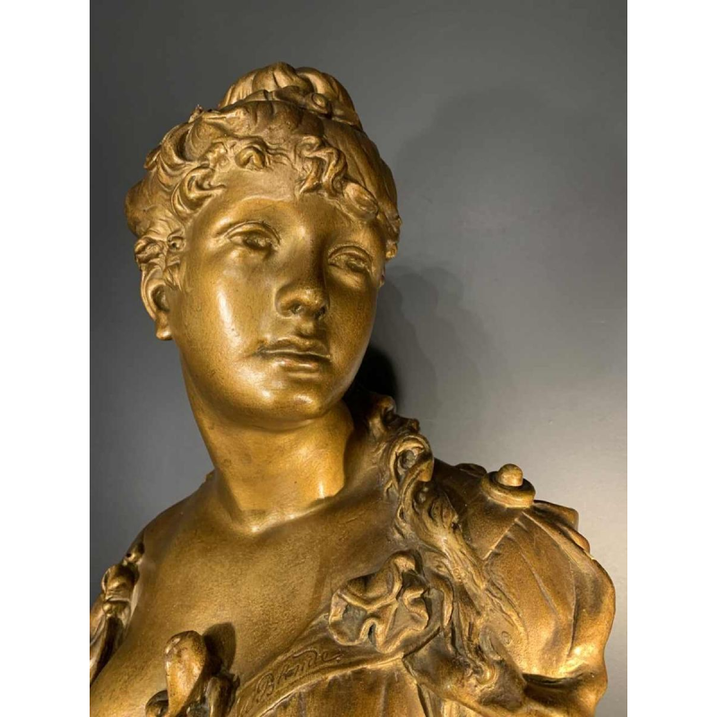 "The Blonde" Large Golden Bust of a Woman, Terracotta Napoleon III, 19th century