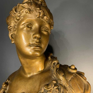 " La Blonde ", Grand Buste de Femme dorÃ©, Terre Cuite NapolÃ©on III, 19Ã¨me siÃ¨cle