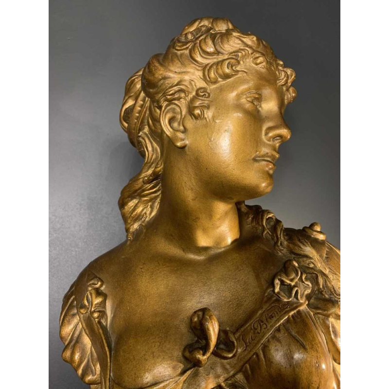 "The Blonde" Large Golden Bust of a Woman, Terracotta Napoleon III, 19th century