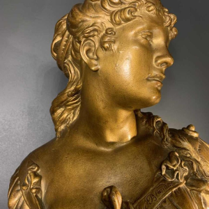 "De Blonde", grote gouden buste van een vrouw, terracotta Napoleon III, 19e Eeuw