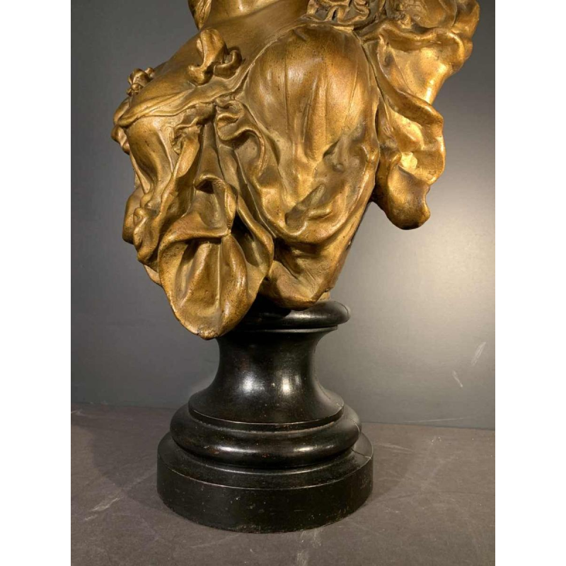 "The Blonde" Large Golden Bust of a Woman, Terracotta Napoleon III, 19th century