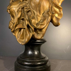" La Blonde ", Grand Buste de Femme dorÃ©, Terre Cuite NapolÃ©on III, 19Ã¨me siÃ¨cle