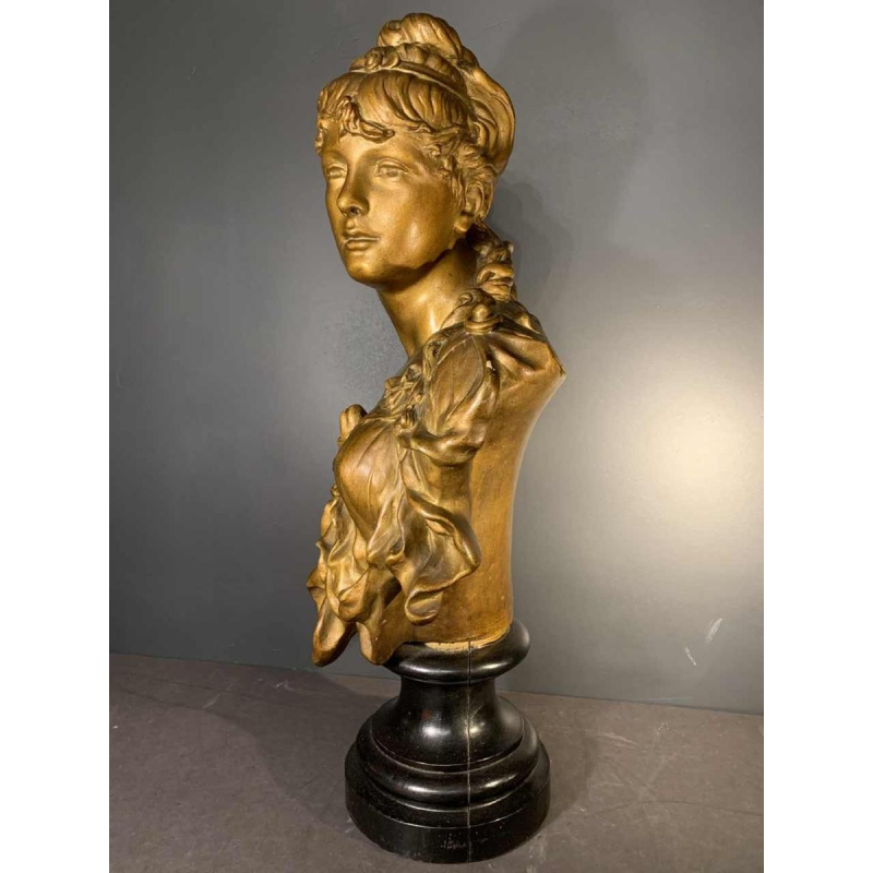 "De Blonde", grote gouden buste van een vrouw, terracotta Napoleon III, 19e Eeuw