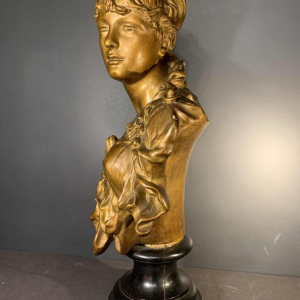 "The Blonde" Large Golden Bust of a Woman, Terracotta Napoleon III, 19th century