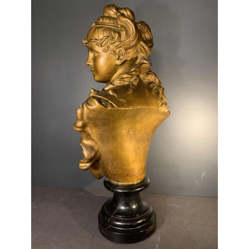 " La Blonde ", Grand Buste de Femme dorÃ©, Terre Cuite NapolÃ©on III, 19Ã¨me siÃ¨cle