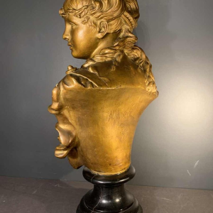 " La Blonde ", Grand Buste de Femme dorÃ©, Terre Cuite NapolÃ©on III, 19Ã¨me siÃ¨cle