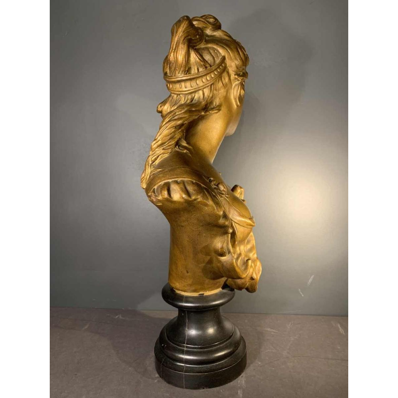 "The Blonde" Large Golden Bust of a Woman, Terracotta Napoleon III, 19th century