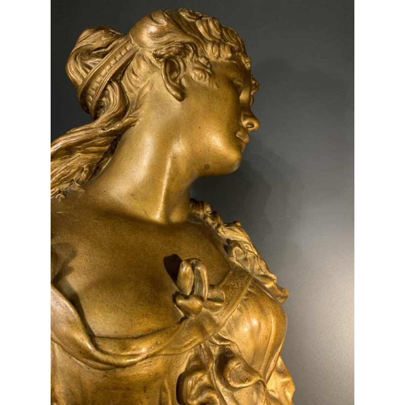" La Blonde ", Grand Buste de Femme dorÃ©, Terre Cuite NapolÃ©on III, 19Ã¨me siÃ¨cle