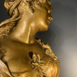"The Blonde" Large Golden Bust of a Woman, Terracotta Napoleon III, 19th century