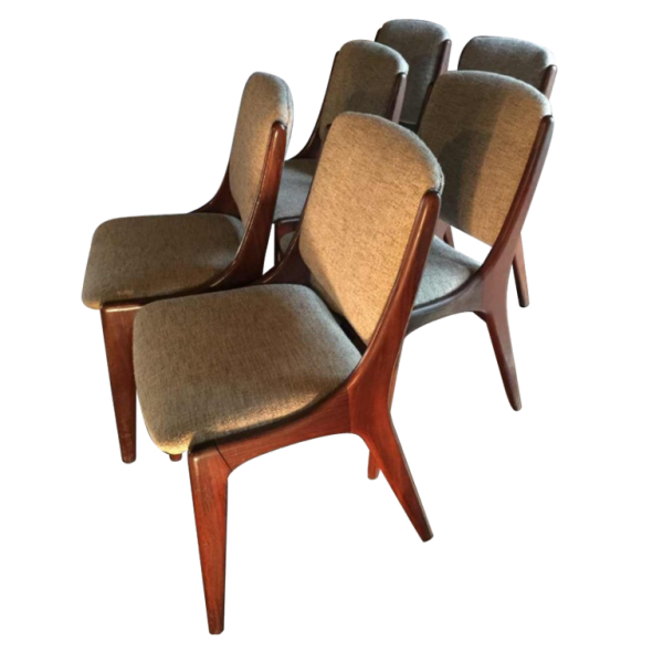 Mahjongg Vlaardingen Holland, Séries 6 chaises Design Scandinave en Teck, 1965