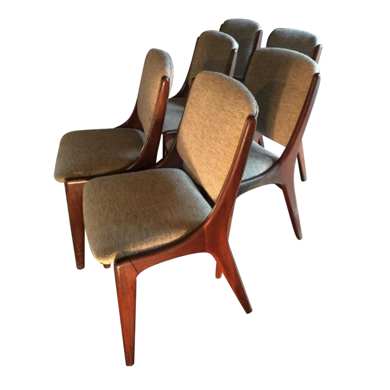 Mahjongg Vlaardingen Holland, Séries 6 chaises Design Scandinave en Teck, 1965