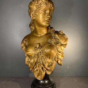 "The Blonde" Large Golden Bust of a Woman, Terracotta Napoleon III, 19th century