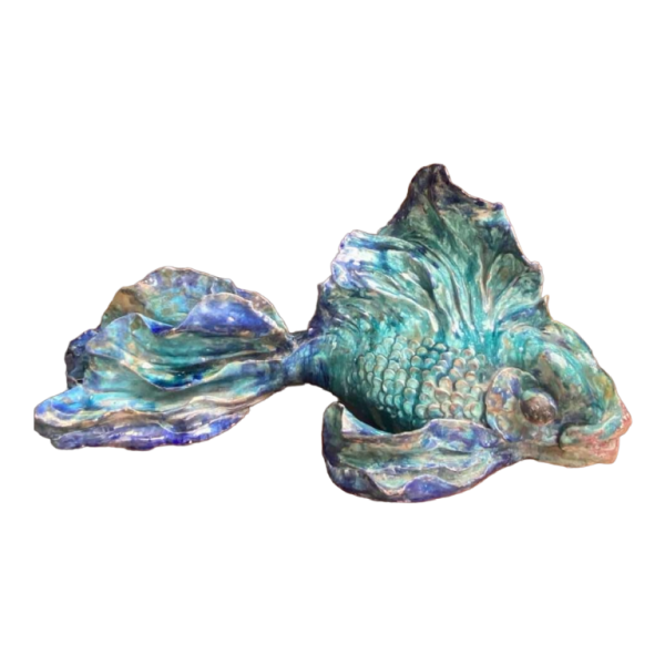 Angele Barberis Edwards, énorme sculpture d'un poisson en céramique émaillée et signée, ca 1950