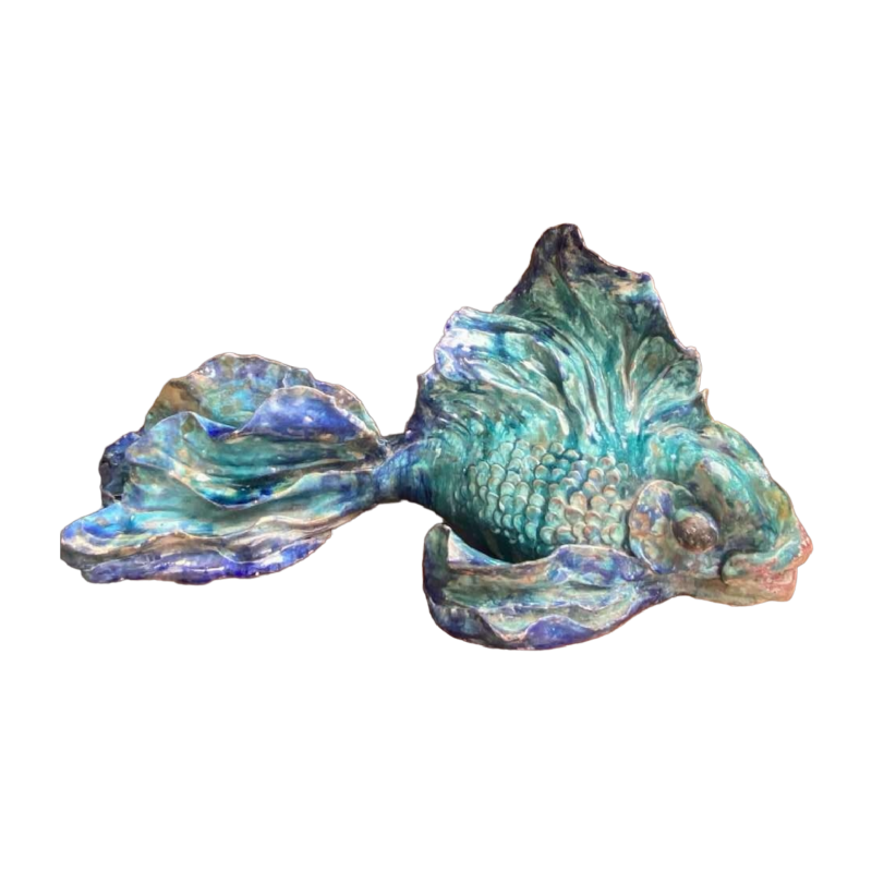 Angele Barberis Edwards, énorme sculpture d'un poisson en céramique émaillée et signée, ca 1950