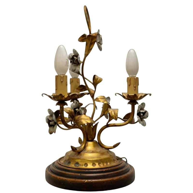 Lampe vintage florentine Rivolta Paralumi Milano, métal doré & argenté, Italie XXe s