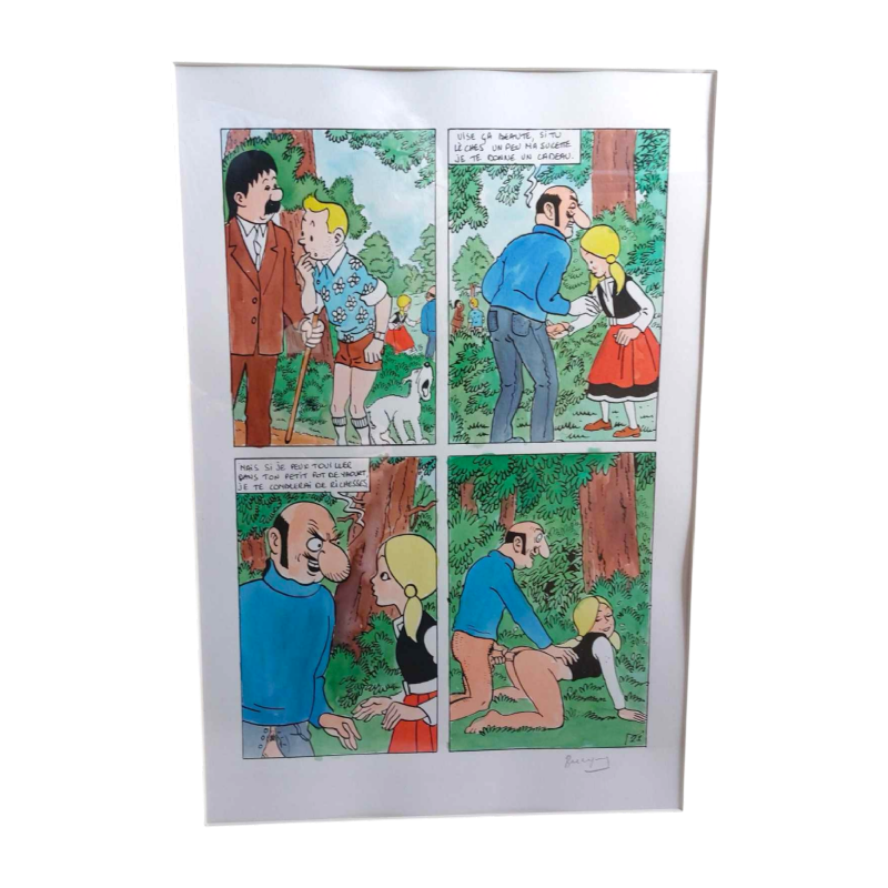 Jan Bucquoy “La vie sexuelle de Tintin“ planche N°21 originale aquarellée, 2018