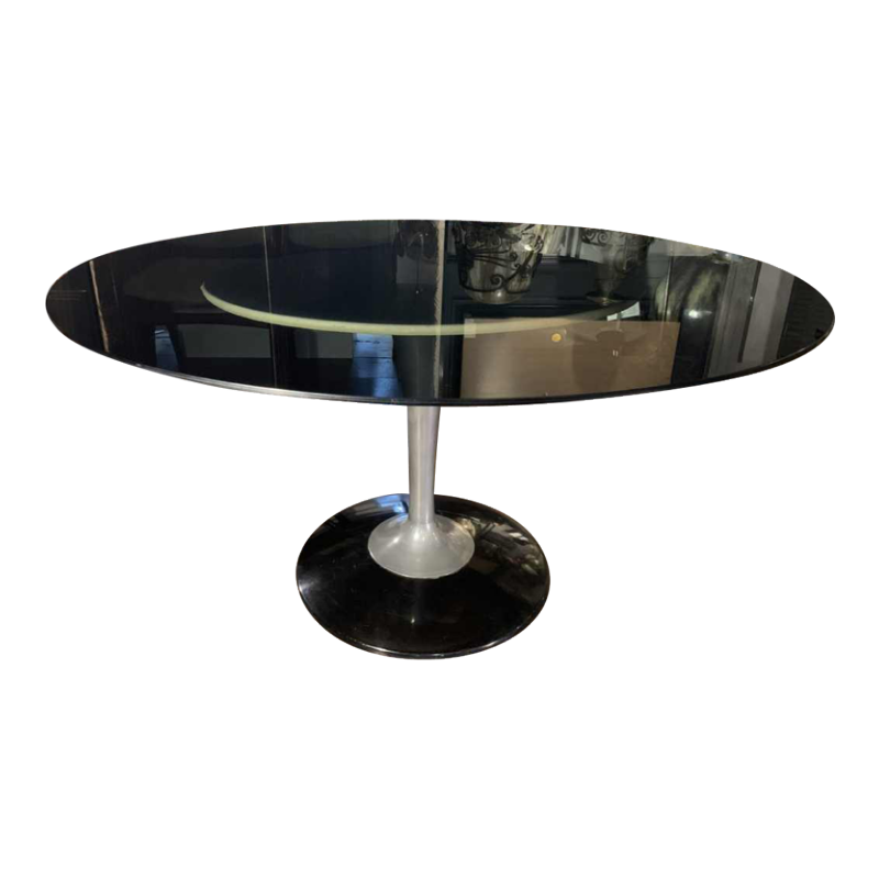 Table ovale Ã  pied central aluminium " tulipe ", style Eero Saarinen Knoll, 1960