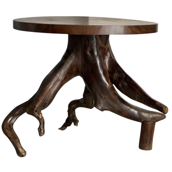 Table guéridon en racine naturelle, design organique, XXe s