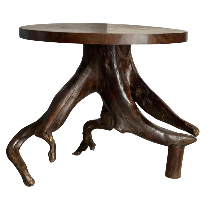 Table guéridon en racine naturelle, design organique, XXe s