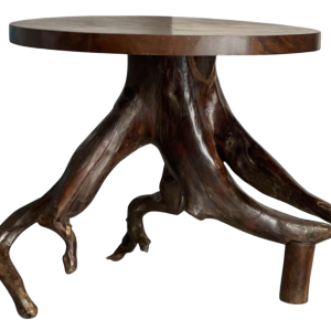 Pedestal table in natural root, organic design, 20th c