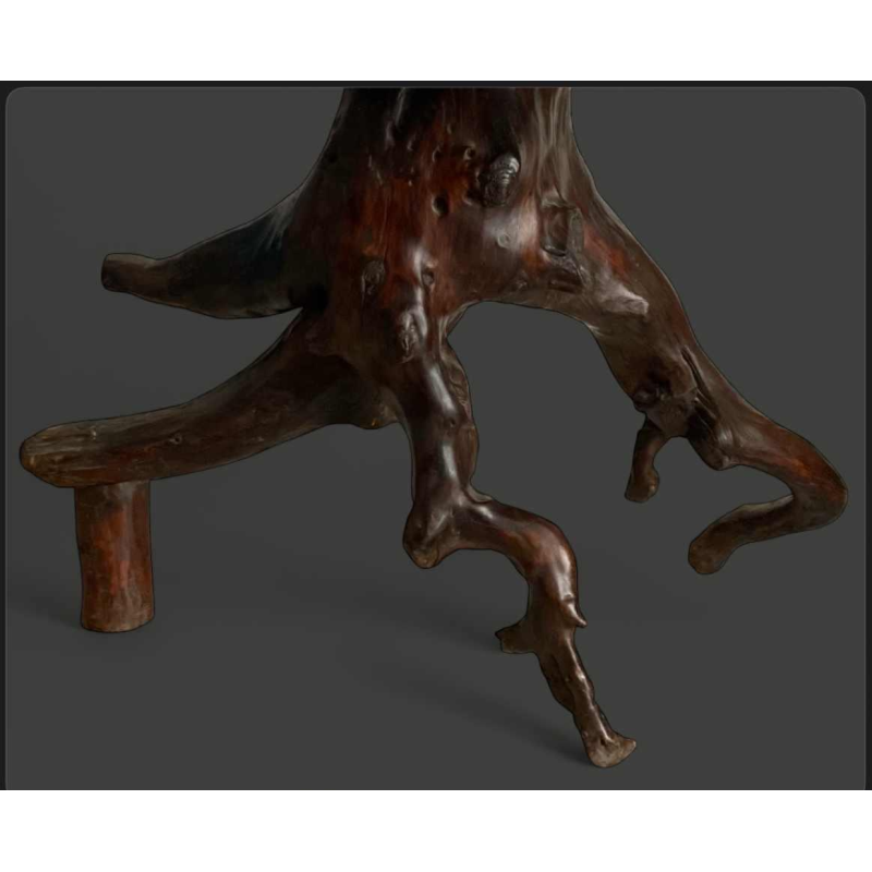 Pedestal table in natural root, organic design, 20th c