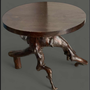 Pedestal table in natural root, organic design, 20th c