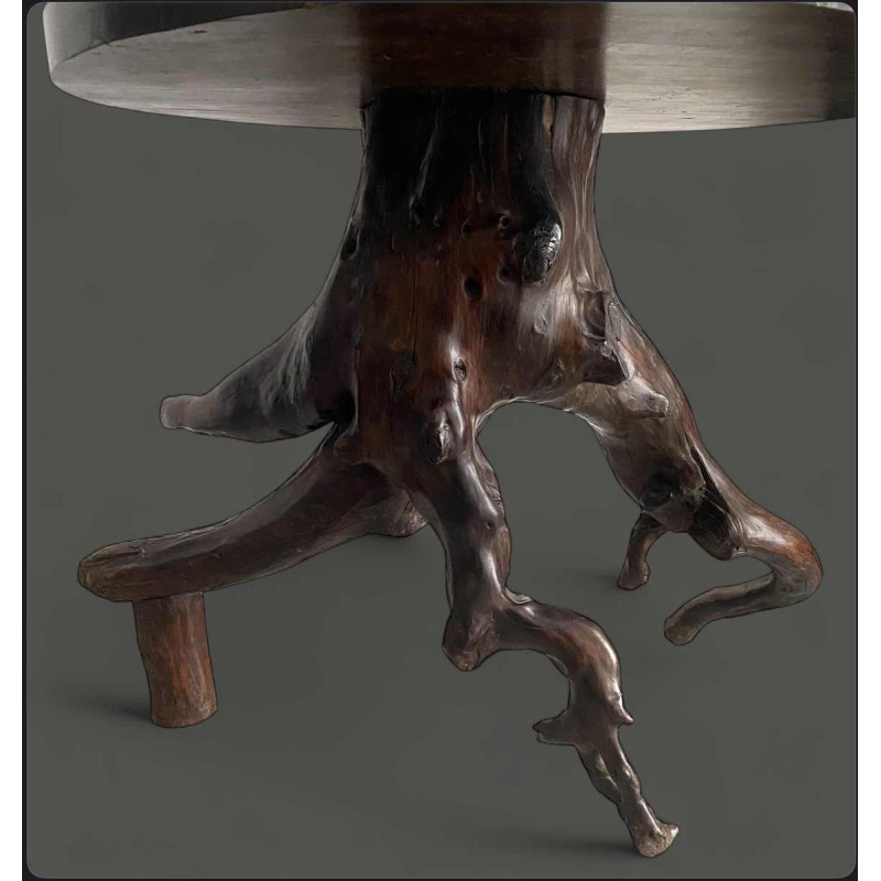 Pedestal table in natural root, organic design, 20th c