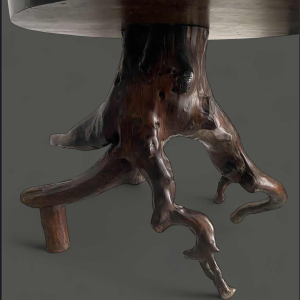 Pedestal table in natural root, organic design, 20th c