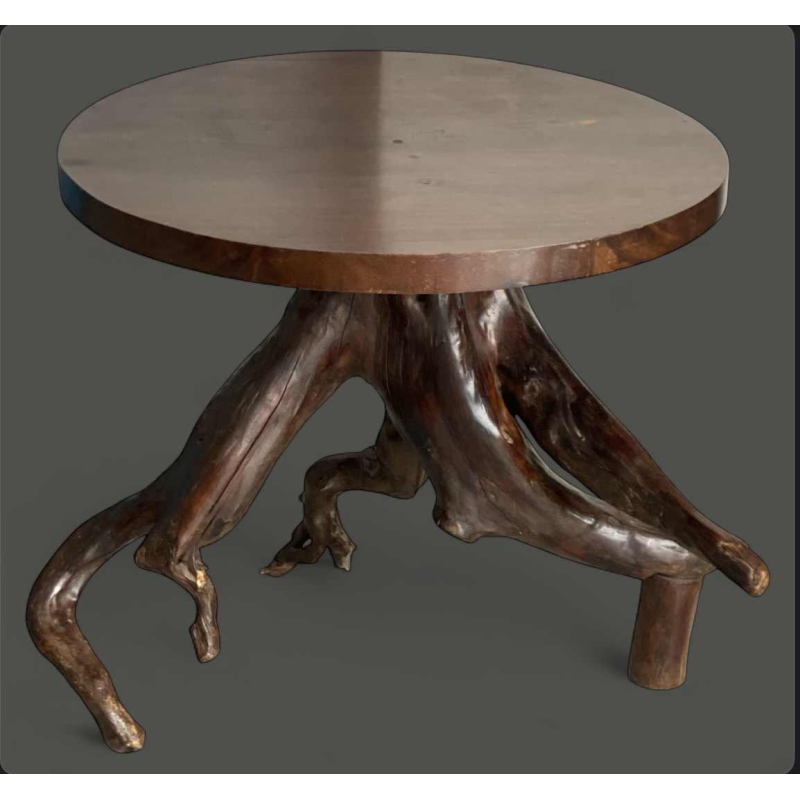 Pedestal table in natural root, organic design, 20th c