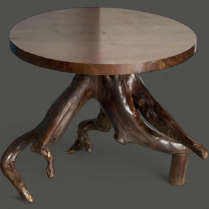 Table guéridon en racine naturelle, design organique, XXe s