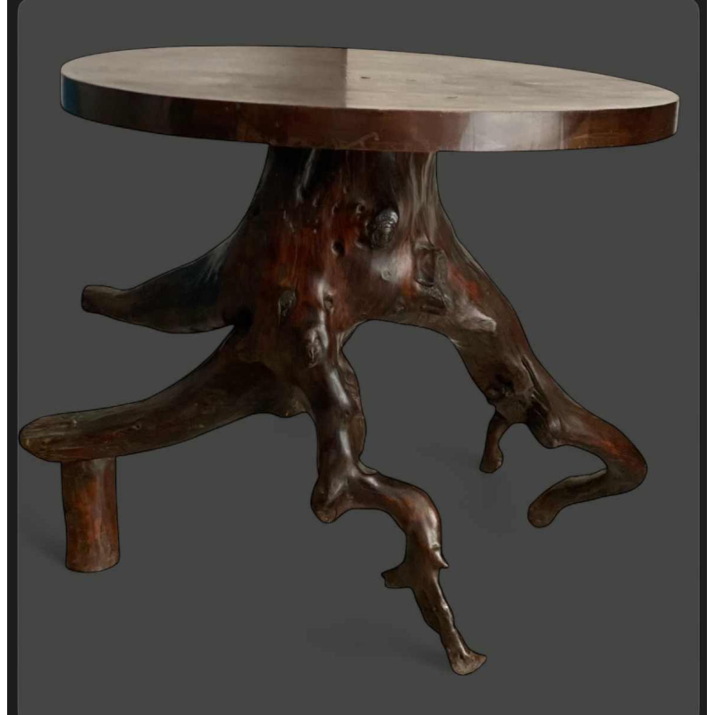 Table guéridon en racine naturelle, design organique, XXe s