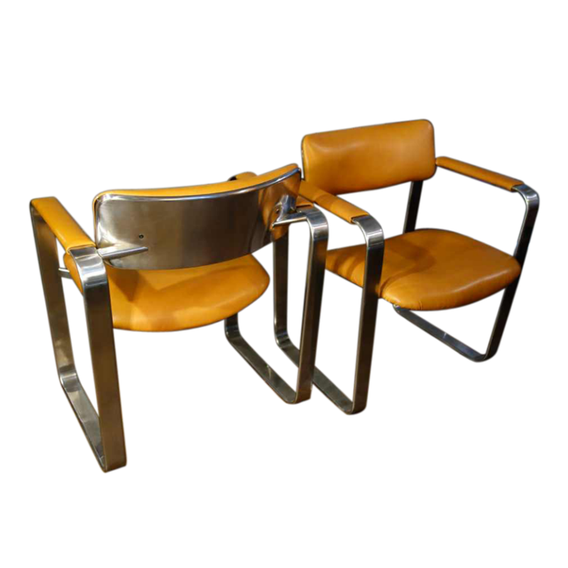 Eero Aarnio " Executive " Mobel Italia, paire de fauteuils mÃ©tal / cuir, 1968