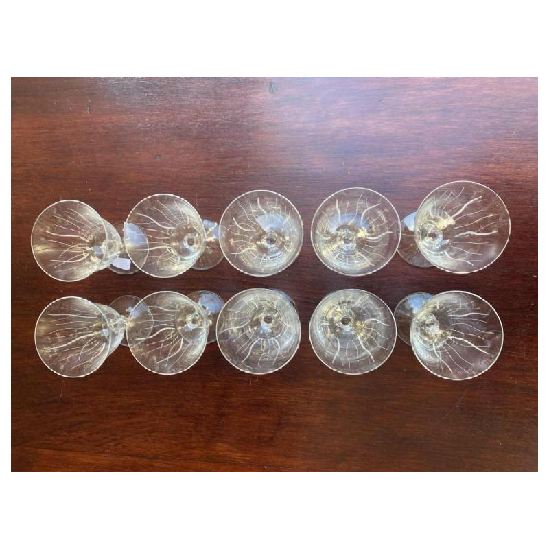 Six small crystal digestif stemmed glasses signed Daum France