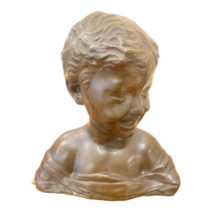 Beeldhouwwerk Lachende jongen, brons-look terracotta, naar Desiderio Da Settignano