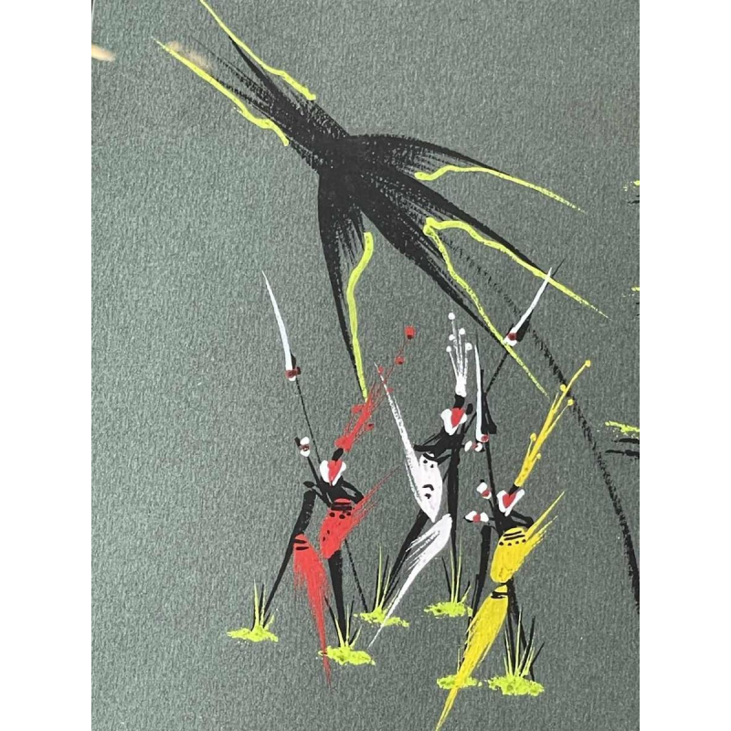 Gouache stylisée de l'école africaine datée 1959. Porte une signature .