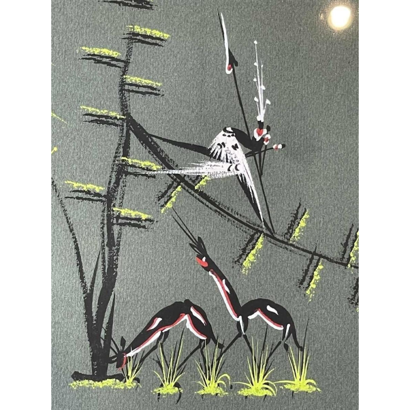 Gouache stylisée de l'école africaine datée 1959. Porte une signature .