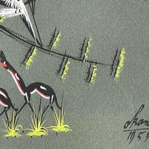 Gouache stylisée de lécole africaine vers 1960.