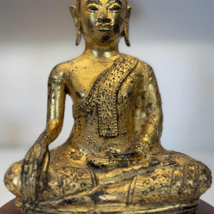 Paire de lampes Bouddha en fonte dorée - travail d'Asie du Sud-Est - XXe siècle