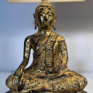 Pair of Buddha lamps in gilded cast iron - Southeast Asian work - 20th century