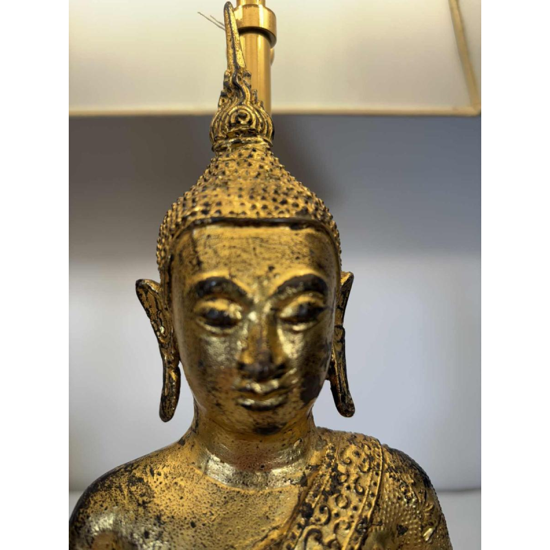 Paire de lampes Bouddha en fonte dorée - travail d'Asie du Sud-Est - XXe siècle