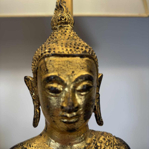 Pair of Buddha lamps in gilded cast iron - Southeast Asian work - 20th century
