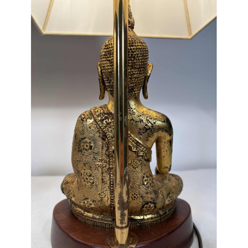 Paire de lampes Bouddha en fonte dorée - travail d'Asie du Sud-Est - XXe siècle