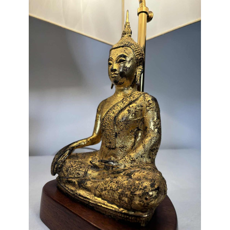 Paire de lampes Bouddha en fonte dorée - travail d'Asie du Sud-Est - XXe siècle
