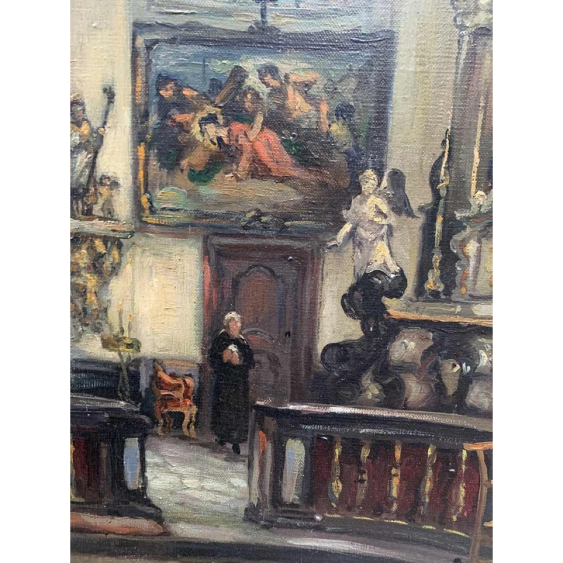 Albert DANDOY "Eglise Notre-Dame - Namur- 1945" huile sur toile